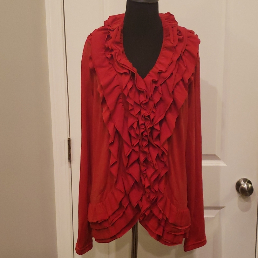 *NWT* Cato Red ruffle cardigan sz XL